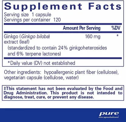 Гінкго Білоба Pure Encapsulations Ginkgo 50, 160 мг, 120 капсул