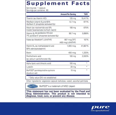 Вітаміни групи B Pure Encapsulations Ultra B-Complex з PQQ, 60 капсул
