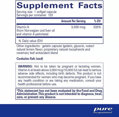 Витамин A Pure Encapsulations Vitamin A 10000 IU, 120 капсул