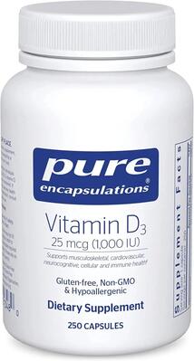Витамин D3 Pure Encapsulations Vitamin D3 1000 МЕ, 250 капсул