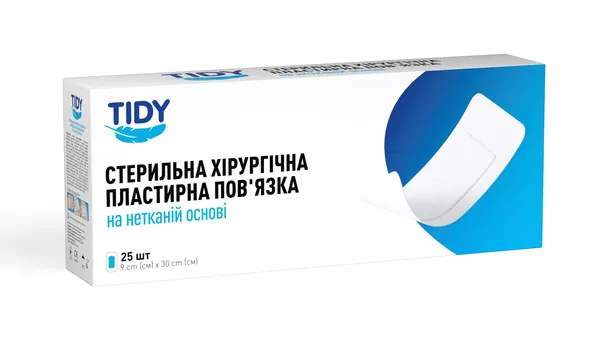 Пов'язка пластирна Tidy стерильна хірургічна на нетканій основі 9 см х 30 см, 1 штука