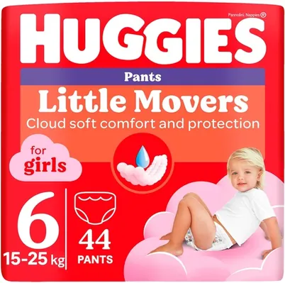 Підгузки-трусики Huggies Pants Little Movers для дівчаток розмір 6, 15-25 кг, 44 шт