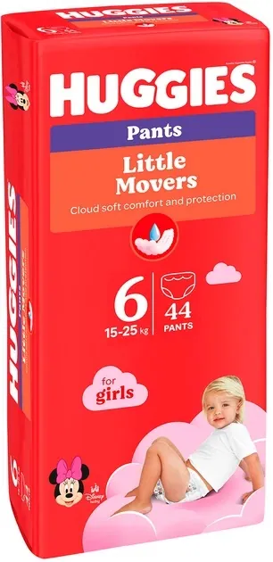 Підгузки-трусики Huggies Pants Little Movers для дівчаток розмір 6, 15-25 кг, 44 шт