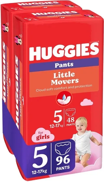 Підгузки-трусики Huggies Pants Little Movers для дівчаток розмір 5, 12-17 кг, 96 шт