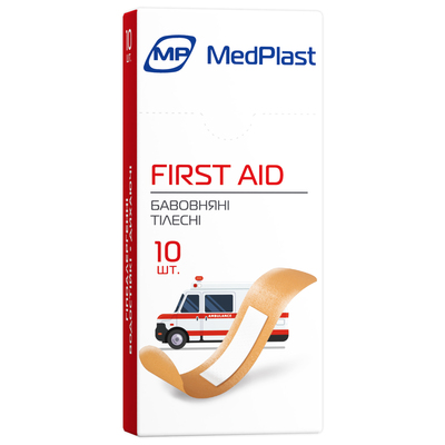 Набор пластырей MP MedPlast FIRST AID на хлопковой основе, размером 19 мм х 72 мм, телесные, 10 штук