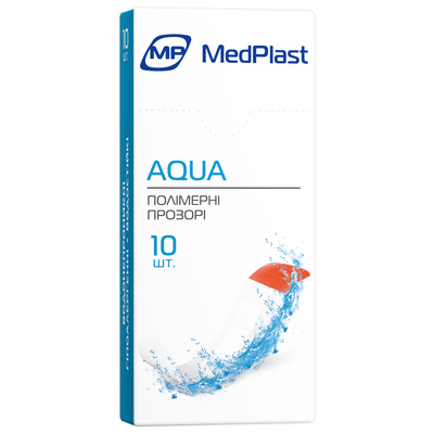 Набор пластырей MP MedPlast AQUA на полимерной основе, размером 19 мм х 72 мм, прозрачные, 10 штук