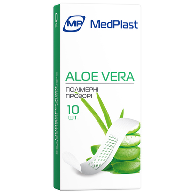 Набор пластырей MP MedPlast ALOE VERA на полимерной основе, размером 19 мм х 72 мм, прозрачные, 10 штук