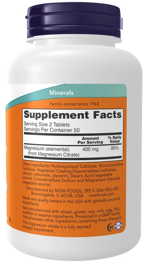 Магній цитрат NOW Magnesium Citrate 200 мг таблетки №100