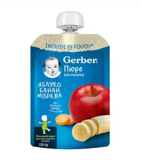 Пюре фруктово-овочеве Gerber Яблуко банан морква, 150 г