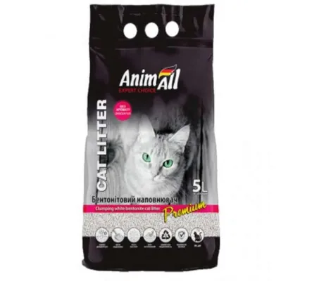 Наповнювач для туалету AnimAll Premium білий бентонітовий без запаху, 5 л