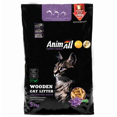 Наполнитель для туалета AnimAll деревянный с ароматом лаванды, 5,3 кг