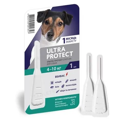 Краплі на холку Palladium Ultra Protect від паразитів для собак вагою від 4 до 10 кг, 1 піпетка