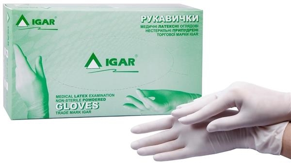 Перчатки смотровые IGAR латексные с пудрой нестерильные, размер XS, 100 штук