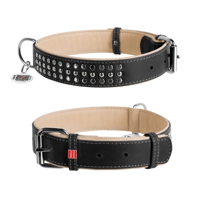 Ошейник Collar WAUDOG Soft с металлическими украшениями ширина 35 мм, длина 57-71 см, черный