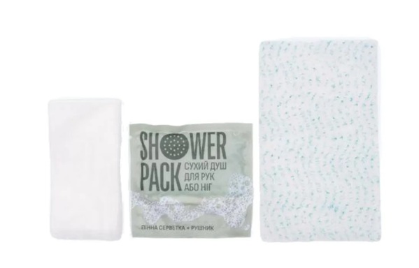 Душ сухой для рук или ног Shower pack (пенная салфетка + полотенце)