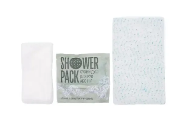 Душ сухий для рук або ніг Shower pack (пінна серветка + рушник)