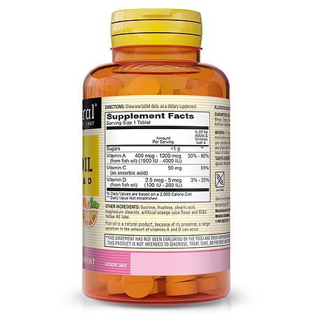 Рыбий жир из печени трески с витаминами Mason Natural Cod Liver Oil With Vitamin A, C & D, вкус апельсина, 100 жевательных таблеток