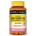 Риб'ячий жир із печінки тріски з вітамінами Mason Natural Cod Liver Oil With Vitamin A, C & D, смак апельсина, 100 жувальних таблеток