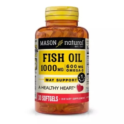 Рыбий жир и Омега 3 1000/600 мг Mason Natural Fish Oil & Omega 3, 30 гелевых капсул