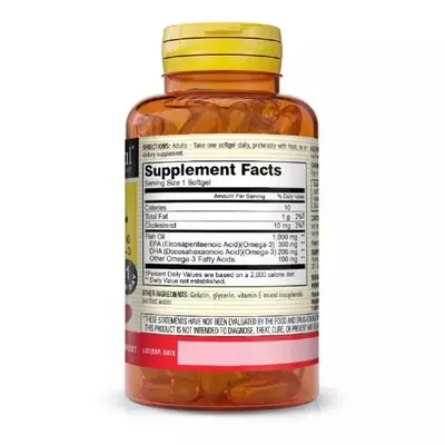 Риб'ячий жир 1000 мг з Омега-3 600 мг Mason Natural Omega-3 Fish Oil, 30 гелевих капсул