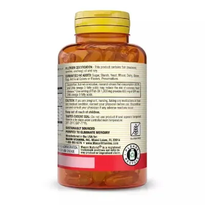 Риб'ячий жир 1000 мг з Омега-3 600 мг Mason Natural Omega-3 Fish Oil, 30 гелевих капсул