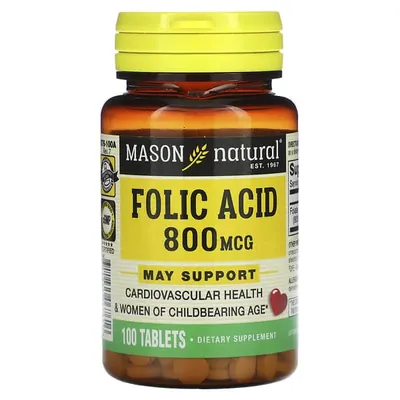 Фолієва кислота 800 мкг Mason Natural Folic Acid, 100 таблеток