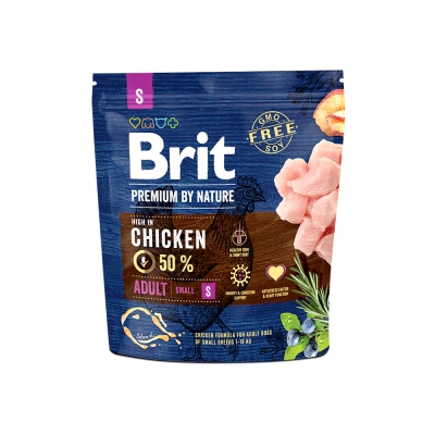 Корм сухой Brit Premium Adult S для взрослых собак мелких пород со вкусом курицы, 1 кг
