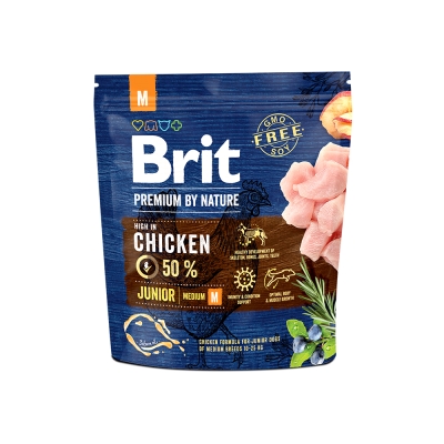 Корм сухой Brit Premium Junior M для щенков и молодых собак средних пород со вкусом курицы, 1 кг