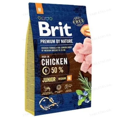 Корм сухий Brit Premium Junior M для цуценят і молодих собак середніх порід зі смаком курки, 3 кг