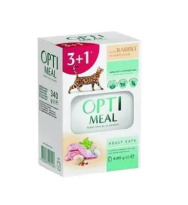 Корм вологий для кішок Optimeal Adult Cats з кроликом у білому соусі, 340 г (4х85 г)