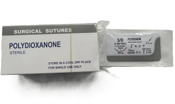 Шовний матеріал хірургічний Sheenrise Polydioxanone USP 3/0 (ЕР 2), що розсмоктується довжина 75 см, колюча голка 24 мм, 3/8 кола