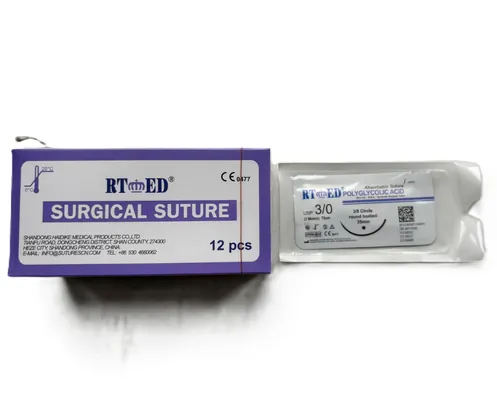 Шовний матеріал хірургічний Rtmed Polyglycolic Acid USP 3/0 (ЕР 2), що розсмоктується довжина 75 см, колюча голка 30 мм, 3/8 кола