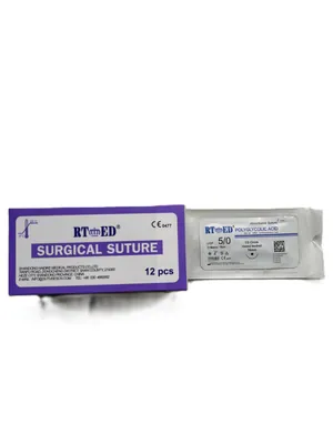 Шовний матеріал хірургічний Rtmed Polyglycolic Acid USP 5/0 (ЕР 1), що розсмоктується довжина 75 см, колюча голка 16 мм, 1/2 кола