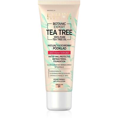 Тональный крем 3в1 Eveline Botanic Expert Tea Tree антибактериальный матовый 01 Porcelain, 30 мл