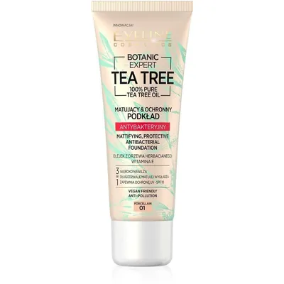 Тональний крем 3в1 Eveline Botanic Expert Tea Tree матуючий антибактеріальний 01 Porcelain, 30 мл