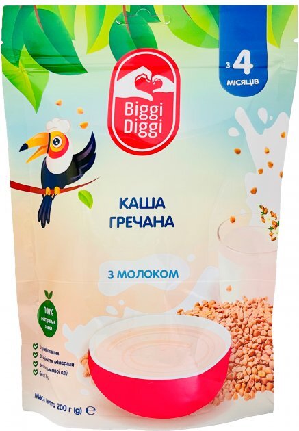 Каша молочная Biggi Diggi быстрорастворимая гречневая для детей с 4 месяцев, 200 г