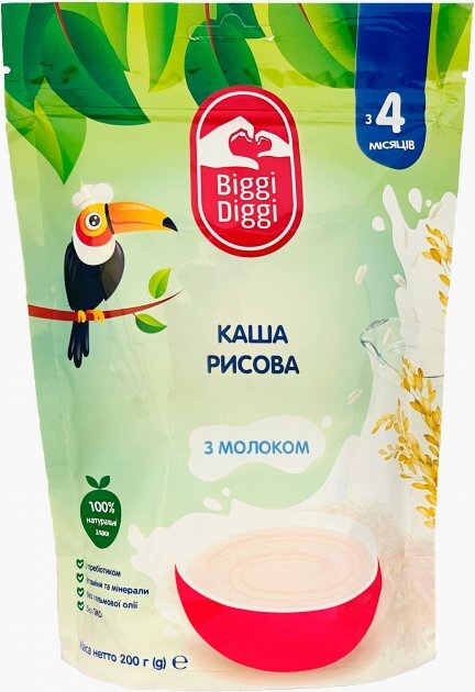Каша молочная Biggi Diggi быстрорастворимая рисовая для детей с 4 месяцев, 200 г