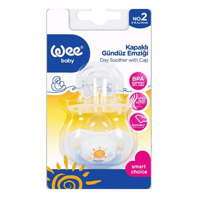 Пустышка силиконовая Wee Baby Дневная №2 ортодонтическая с колпачком, 6-18 месяцев, 1 шт