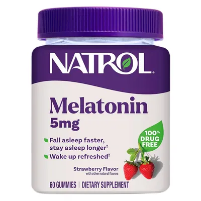 Мелатонін Natrol Melatonin 5 мг Strawberry Flavor, 60 жувальних цукерок