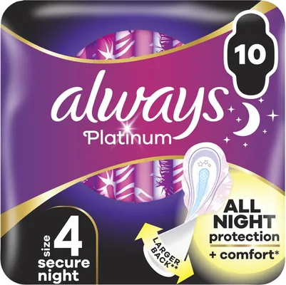 Прокладки гігієнічні Always Platinum Secure Night, 6 крапель, 4 розмір, 10 шт