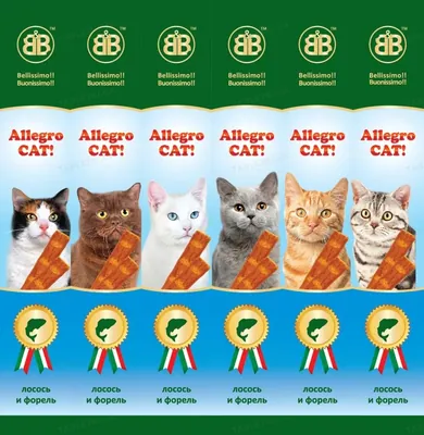Ласощі жувальні для кішок B&B Allegro Cat ковбаски лосось та форель 6 штук по 5 г