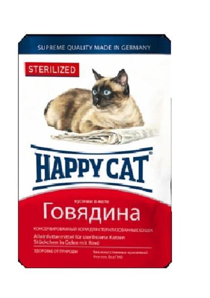 Консервы для стерилизованных кошек Happy Cat Sterilised кусочки в желе говядина пауч, 100 г