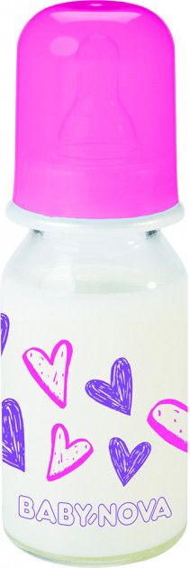 Бутылочка Baby-Nova 44605 стеклянная с декором для девочки, 125 мл