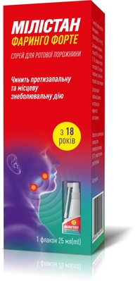 Мілістан Фаринго форте спрей д/рот. порож. 3 мг/мл по 25 мл у флак. з небулайз.