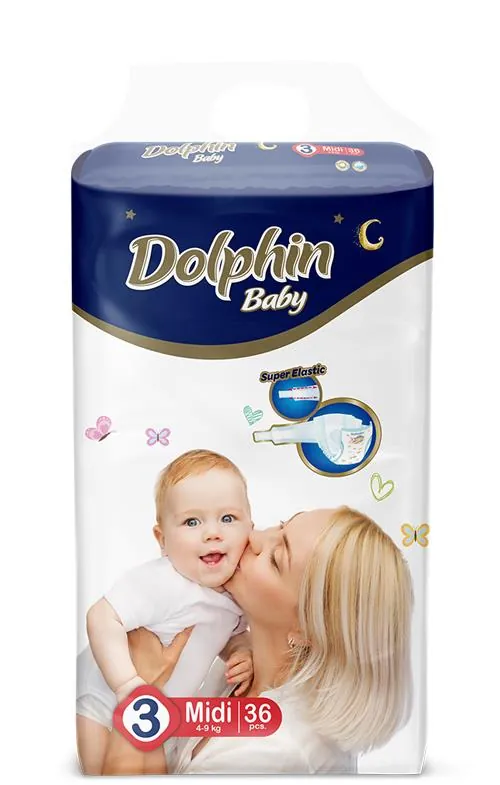 Підгузки Dolphin Midi дитячі, розмір 3, 4-9 кг, 36 шт
