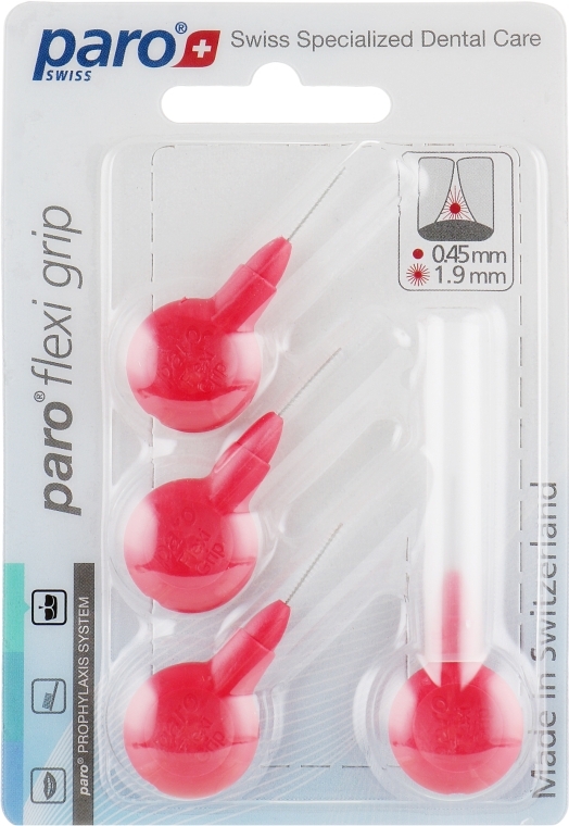 Межзубные ершики Paro Swiss flexi-grip, xxx-тонкие, красные, цилиндрические, 1.9 мм, 4 шт