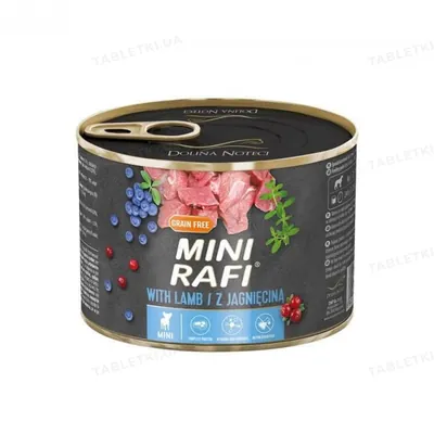 Консерва для собак малих порід Dolina Noteci Rafi mini паштет ягняти, лохина і журавлина, 185 г