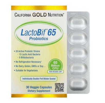 Пробиотики California Gold Nutrition LactoBif Probiotics 65 Billion, 30 веганских капсул