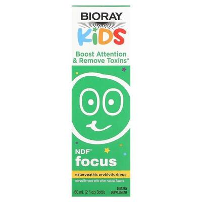 Детоксикация и повышение внимания пробиотические капли Bioray Kids NDF Focus для детей со вкусом цитрусовых, 60 мл