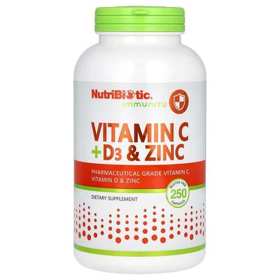 Витамины C+D3 и цинк NutriBiotic Immunity Vitamin C+D3&Zinc, 250 капсул